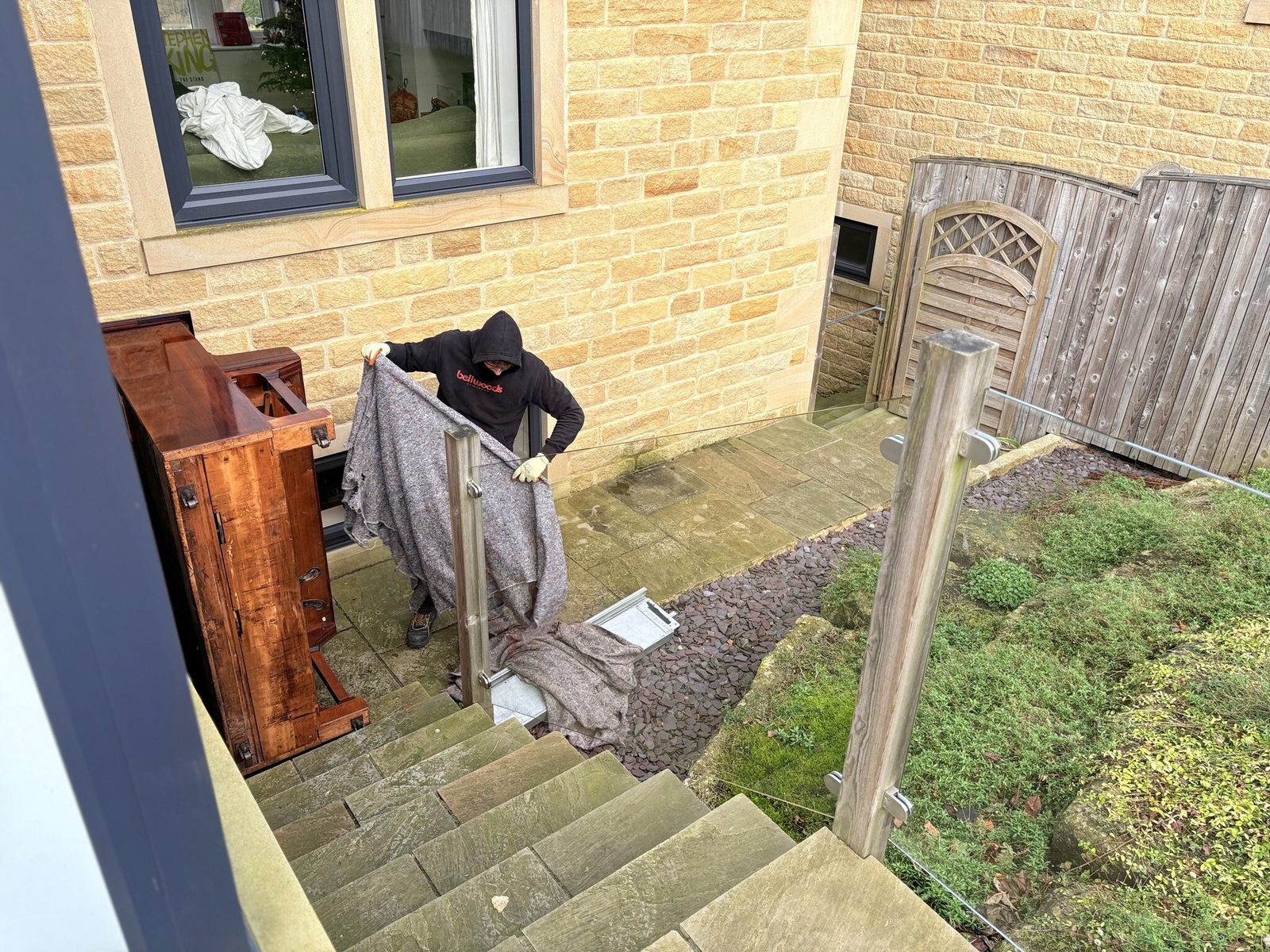 Moving a piano for disposal in North Yorkshire
