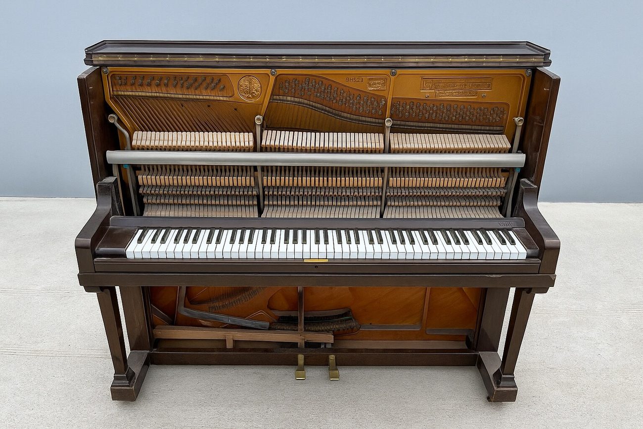 A piano part-dismantled for recycling