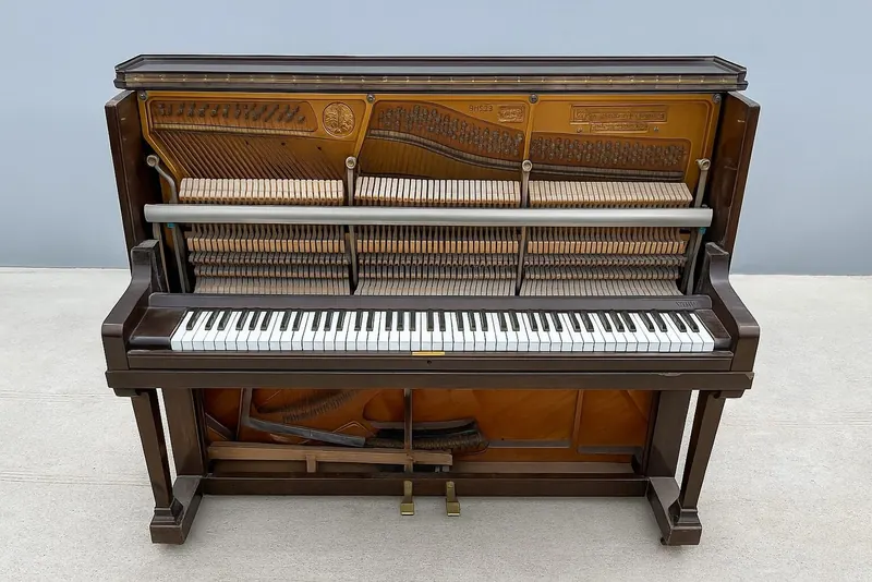 A piano part-dismantled for recycling